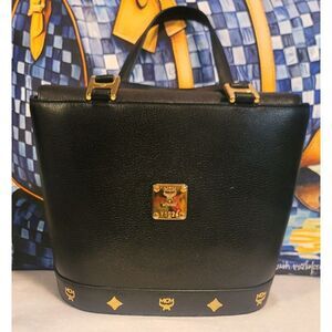 MCM - Classic Black Logo Saffiano Leather Bucket Bag